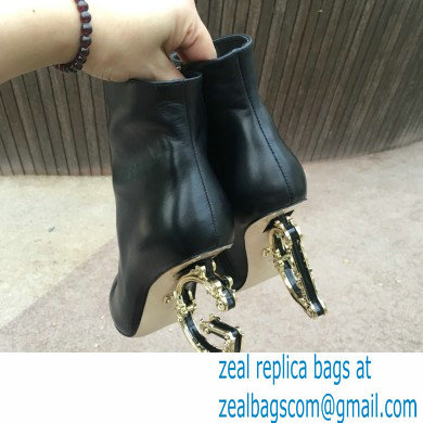 Dolce  &  Gabbana Heel 10.5cm Leather Ankle Boots Black with Baroque DG Heel 2021